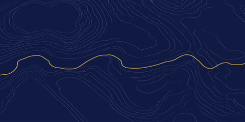 Gold topographic map line pattern on dark navy blue background with topographic background abstract cartography geography navigation minimalist backdrop artistic creative visualization © MOHAMAD