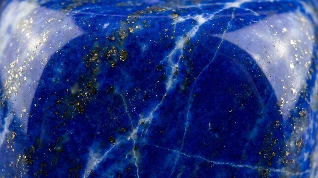Macro close up of polished lapis lazuli gemstone with golden pyrite inclusions
