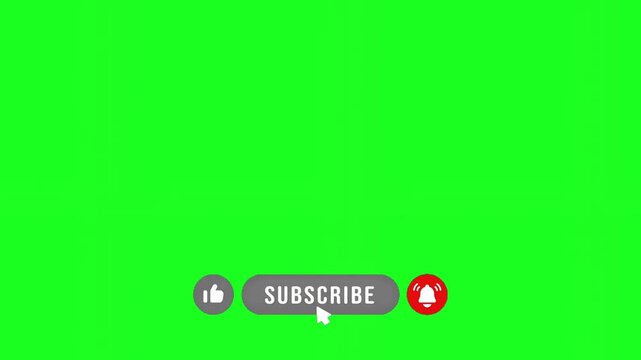 A green screen with subscribe button and thumbs up and bell icons for social media or video content creation purposes online