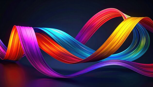 Vibrant ribbons of color flow and twist in abstract, glossy, multidimensional forms