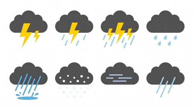 Weather icons set with rain clouds with collection weather, weather forecast, icon set, meteorological, precipitation, thunderstorm, meteorology