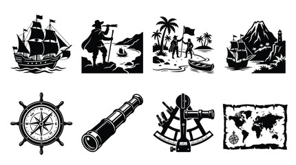 Maritime Exploration and Navigation Silhouette Vector Set © Hive