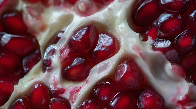 Vibrant Red Pomegranate Arils Close-up with White Pith.