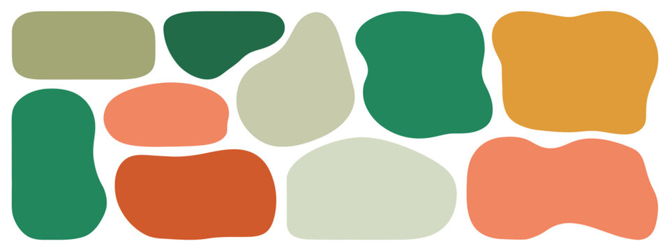 Wavy rectangle shape with organic blob frames, abstract fluid splash forms, irregular boxes, hand drawn lines, and geometric liquid design elements.