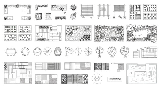 Landscape Architecture CAD Blocks Collection Top View Site Elements Vector Set for Master Plans