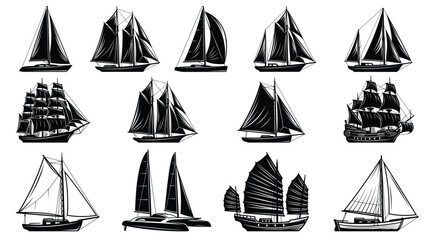 Sailing Vessel Silhouette Collection Vector Set © Hive