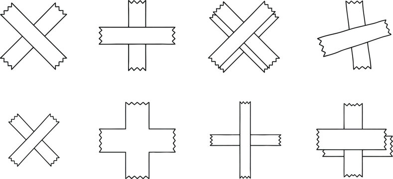 Adhesive tape strip design element set with cross and plus patterns for crafts office and layouts