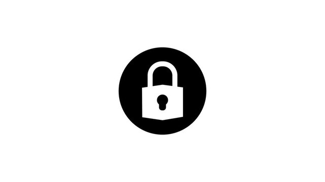 Padlock white icon animation. Reveal with accent and animation of locking. Isolated on a white background 4k video.
