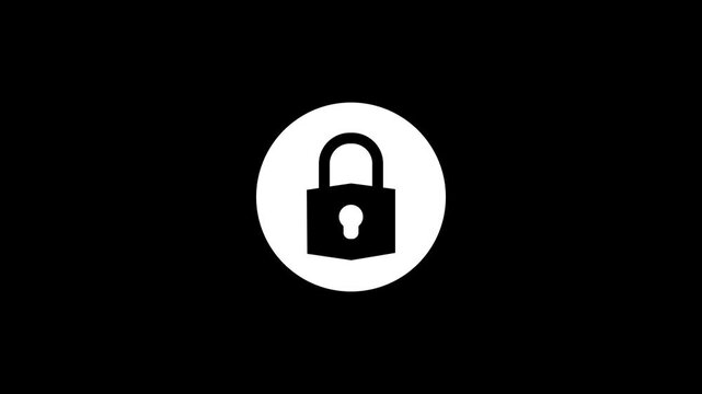 Padlock black icon animation. Reveal with accent and animation of locking. Isolated on a Black background 4k video.
