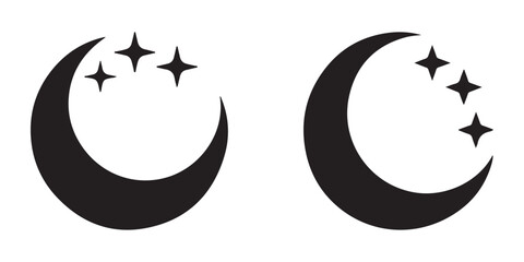 Moon with stars icons set for night sleep mode or clear night sky weather forecast interface design signs. © Labib