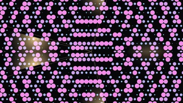 Digital Geometric Pattern: A mesmerizing abstract digital pattern composed of interlocking pink and light blue circles, forming intricate geometric shapes against a dark, speckled background.