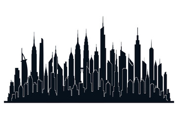 High-rise building skyline, silhouette, isolated on white background, flat vector © MDAMIR