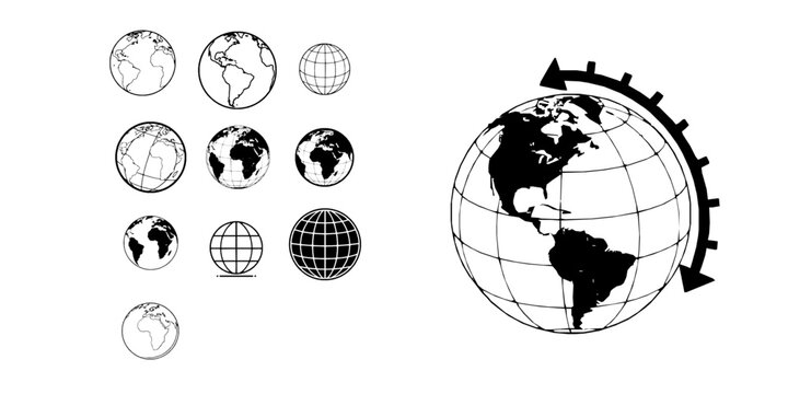 Globe Icon Sharp Corner Thin Outline Style World Global Icon Outline