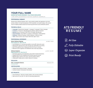 IT Professional ATS Resume Template with Cover Letter, Modern Clean CV Layout, One Page Editable Resume Design, A4 and US Letter