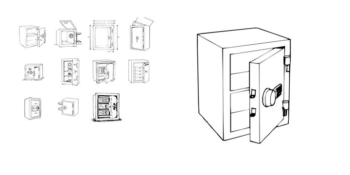 Safe Box Exploded View Single Stroke Design Outline Icon