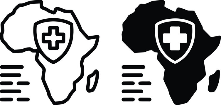 African continent icon with medical cross shield symbol