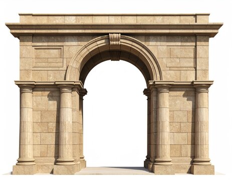 Majestic stone archway with classical columns, showcasing timeless architectural grandeur