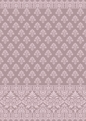 Fototapeta premium Luxury mauve ethnic pattern background with elegant vintage ethnic border vector design for romantic ethnic fabric textile.
