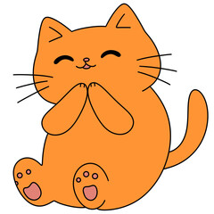 Cute orange cat sits with closed eyes