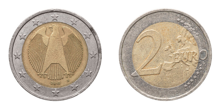 2 Euro coin 2010. png isolated on transparent background.