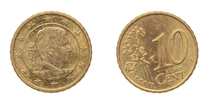 10 Euro cent coin 2018. png isolated on transparent background.