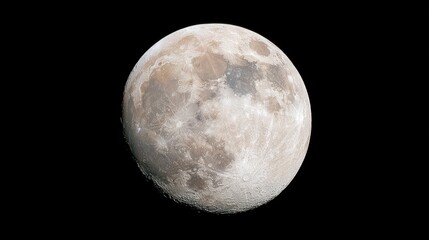 Fototapeta premium Full Moon in Black Sky: A detailed view of the full moon against the dark expanse of the night sky, showcasing its craters and surface texture.