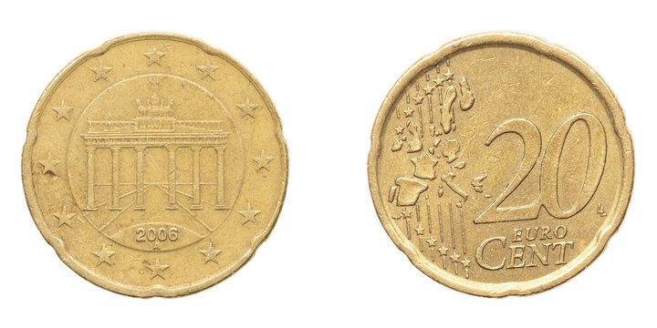 20 Euro cent coin 2006. png isolated on transparent background.
