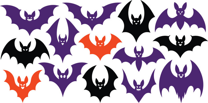 Halloween bat silhouettes in purple black and orange