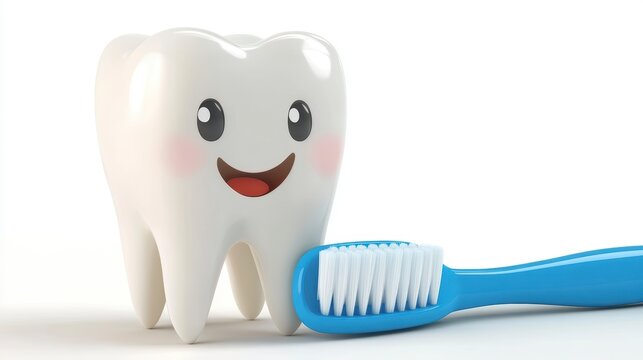 Happy cartoon tooth and toothbrush.
