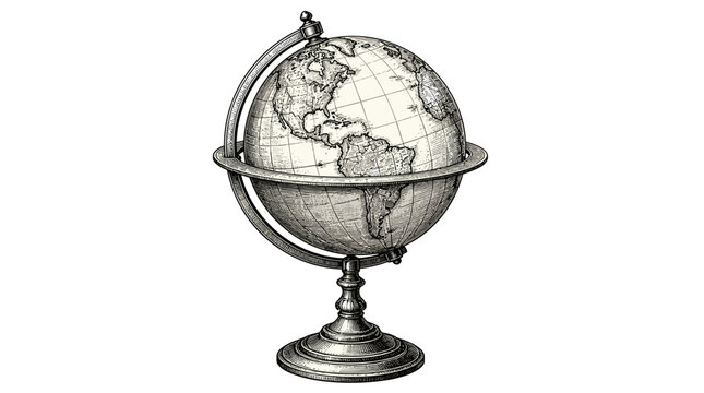 Classic Globe On Stand Illustrating World Geography Concept.