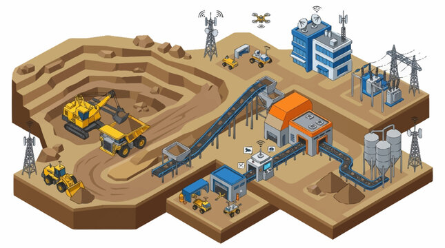 Industrial mining excavation site operations.