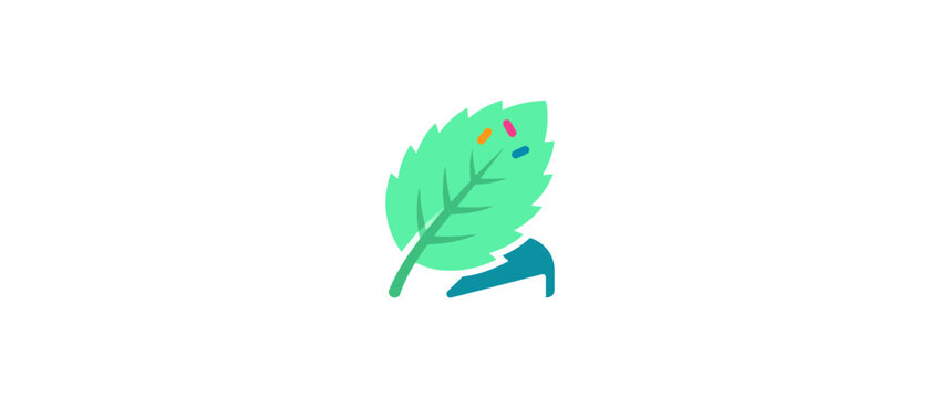 Flat vector illustration of a green leaf with colorful sprinkles