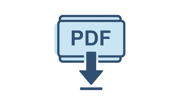 Blue PDF document icon with a download arrow depicts file saving and storage processes on a clean white background.