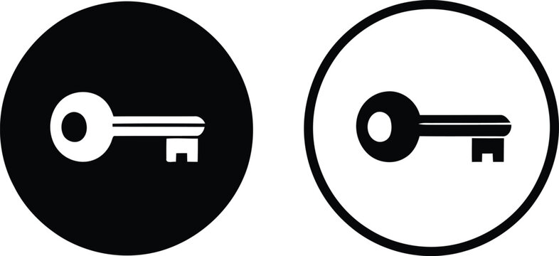 Key in circular frames black and white vector illustration.