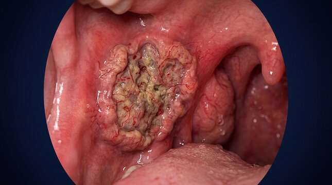 Advanced Tonsil Cancer with Necrotic Tumor Medical Illustration