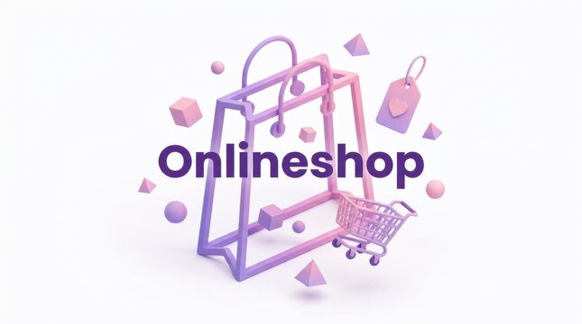 Shopping bags and cart with floating objects