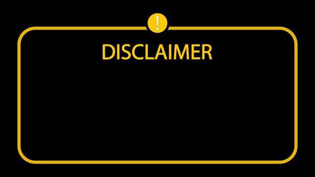 Glowing Disclaimer Text Animation with Moving Title, Pulsing Effect, Rounded Border and Exclamation Icon on Dark Background