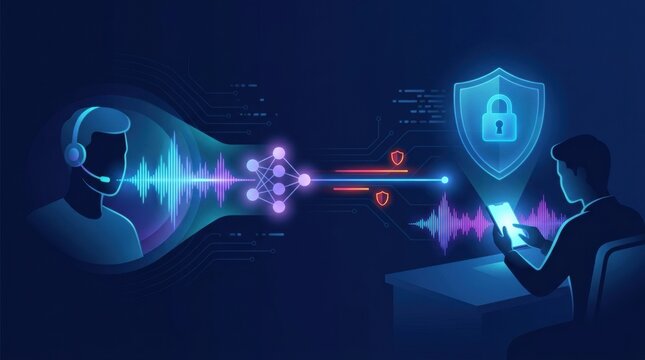 A visual representation of cloning AI vishing in a cybersecurity training setting, highlighting the risks of online fraud and methods of protection