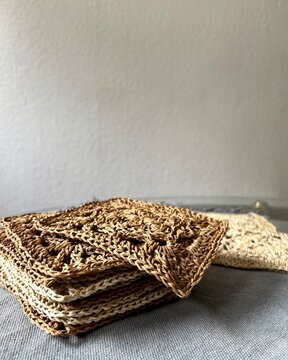  crochet motifs made of raffia yarn , handmade 