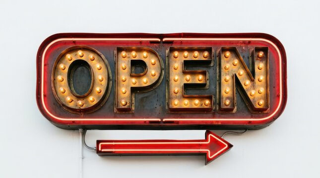 Glowing Open Sign with Arrow