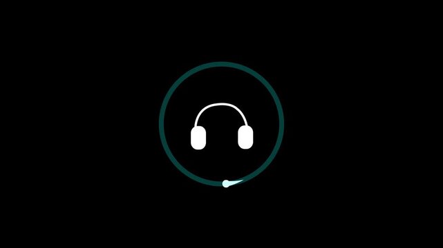 Minimalist Headphones Icon Animation inside a Glowing Circular Progress Loading Bar on Clean Black Background for Music App UI and Audio Streaming Display