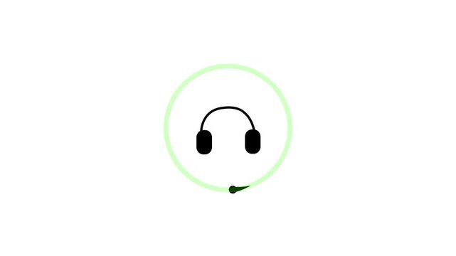 Minimalist Black Headphones Icon Animation inside a Light Green Circular Progress Loading Bar on Clean White Background for Music App UI and Audio Streaming