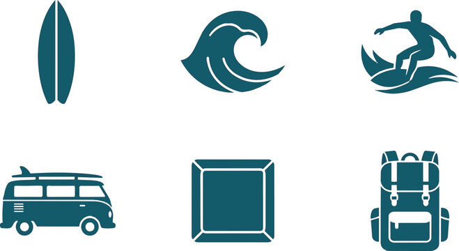 Set of Surfing and Adventure Travel Icons and Symbols