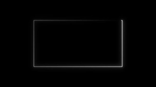 A glowing blue neon rectangle outline on a black background, with a futuristic and digital light effect.
