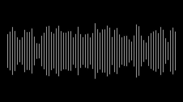 A white waveform pattern on a black background, depicting an audio signal&rsquo;s amplitude variations over time.