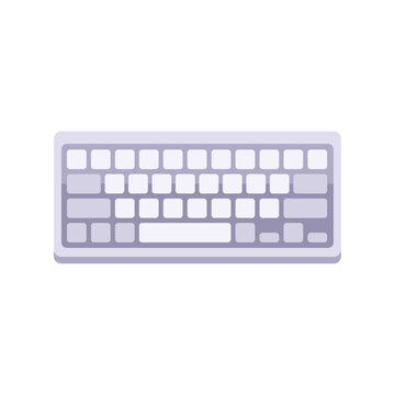 Office keyboard with rows of square keys, long space bar, compact rectangular body, and computer input layout, workstation accessory for typing and digital work design, colorful illustration