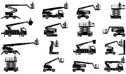 Aerial Lift Truck Black Silhouette Vector Equipment Collection © MdMintu
