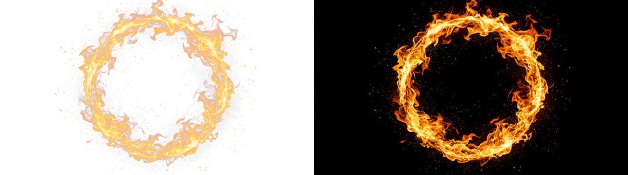 Circular fire glowing in a ring formation against dark and light backgrounds