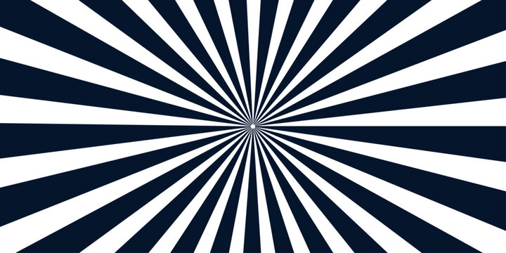 A radiating sunburst pattern of alternating dark blue and white stripes creates a dynamic and optical illusionary effect, drawing the eye towards a small central focal point.