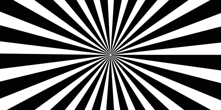 A black and white abstract radial pattern creates a powerful optical illusion, drawing the eye towards a small white dot at the center.